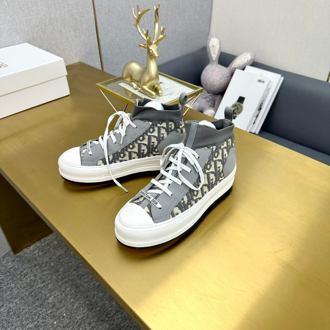 Luxury DiorWalk'n' Luxury DiorSneaker In Grey Mix Beige Monogram Wool And Cowhide 111929