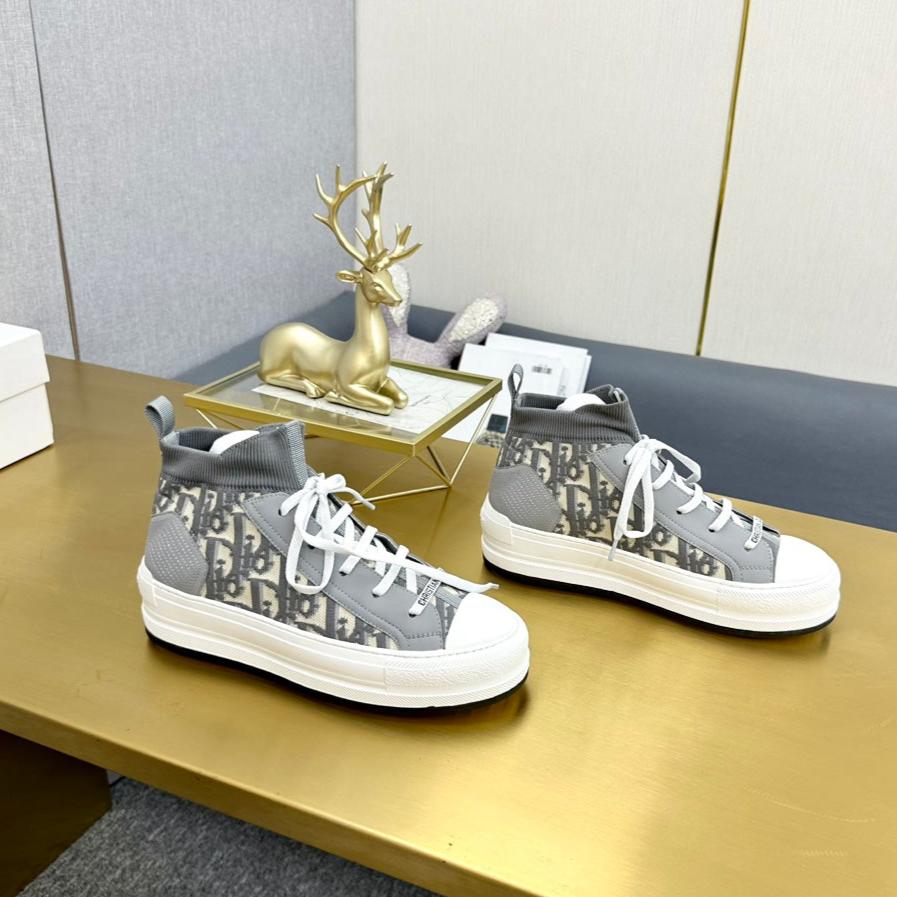 Luxury DiorWalk'n' Luxury DiorSneaker In Grey Mix Beige Monogram Wool And Cowhide 111929