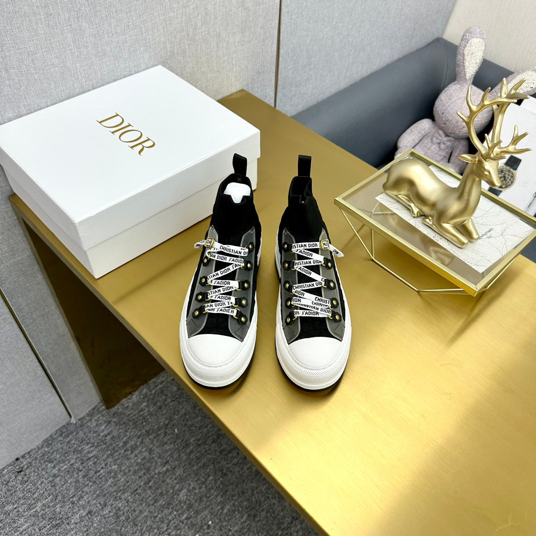 Luxury DiorWalk'n' Luxury DiorSneaker In Black Mix Grey Wool And Cowhide 111931
