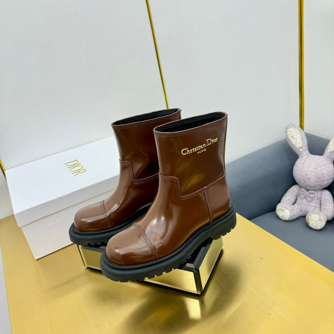Luxury DiorAnkle Boot In Glossy Brown Red Cowhide 111760