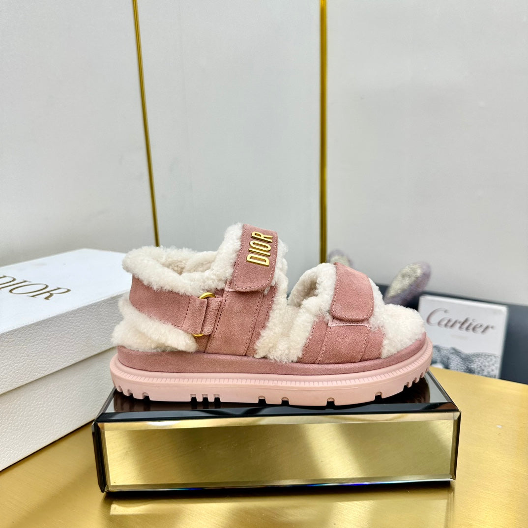 Luxury Dior DIORact Sandal In Rose Pink Suede And Wool Fleece Lining 111052