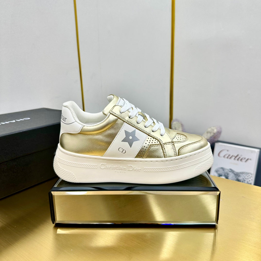 Luxury DiorStar Platform Sneaker In Gold Mix White Calfskin 111092