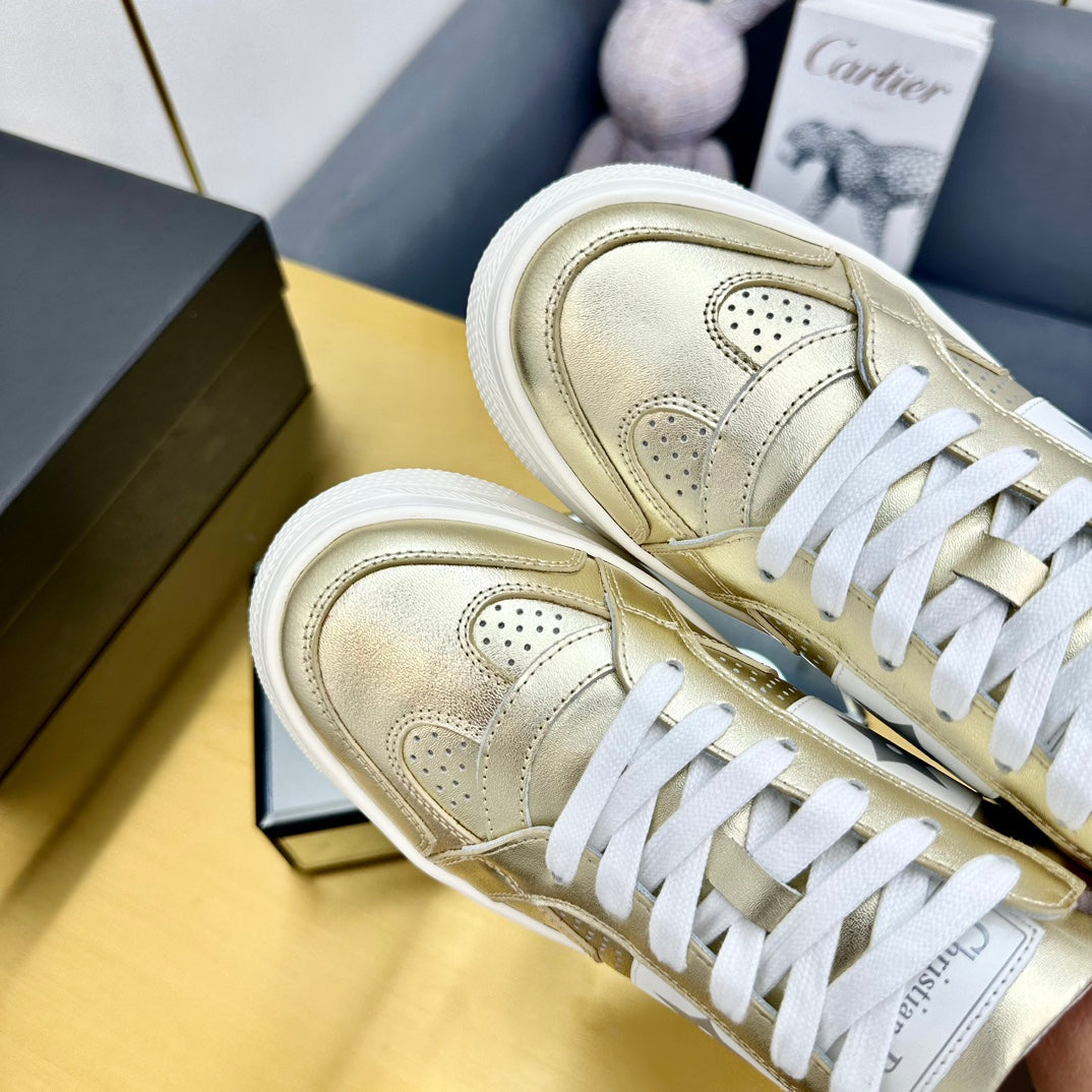 Luxury DiorStar Platform Sneaker In Gold Mix White Calfskin 111092