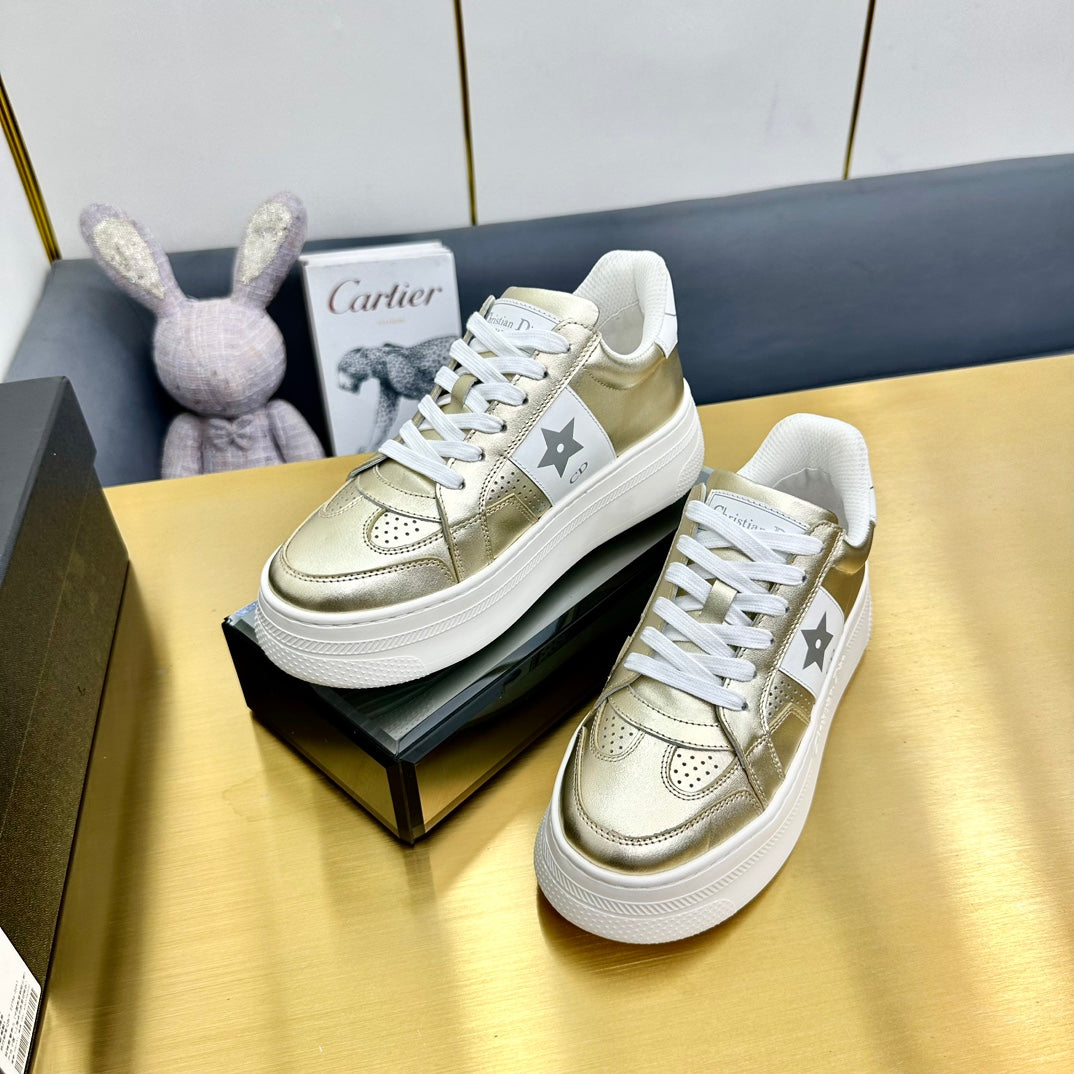 Luxury DiorStar Platform Sneaker In Gold Mix White Calfskin 111092