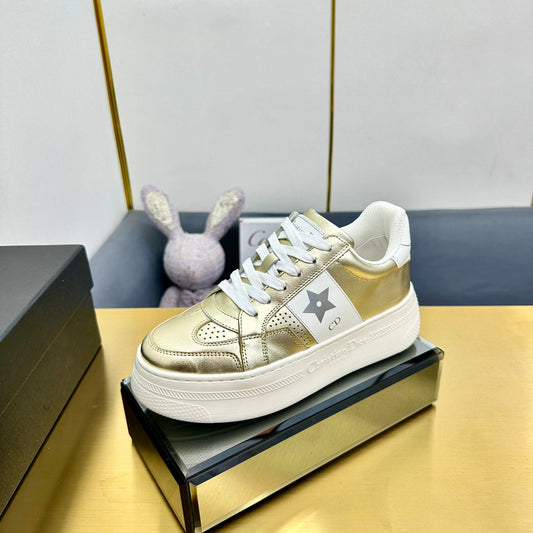 Luxury DiorStar Platform Sneaker In Gold Mix White Calfskin 111092