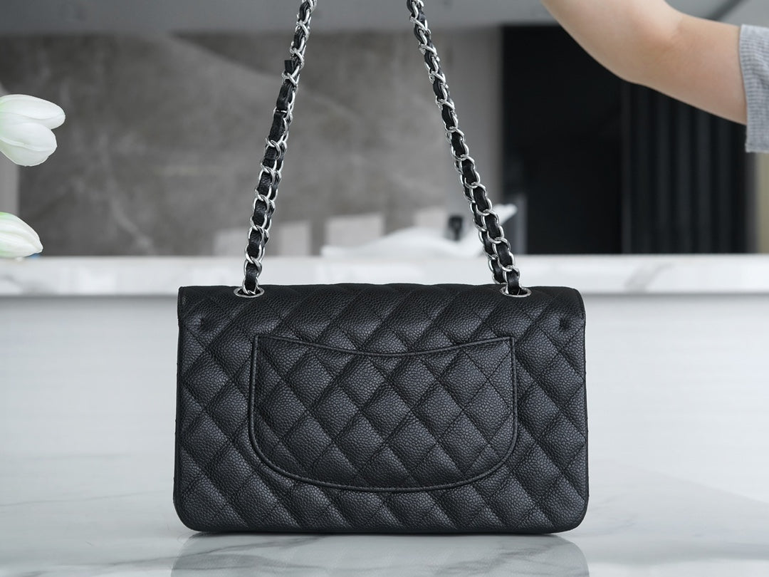 Luxury Chanel CLASSIC FLAP 25 BLACK CAVIAR SILVER HARDWARE