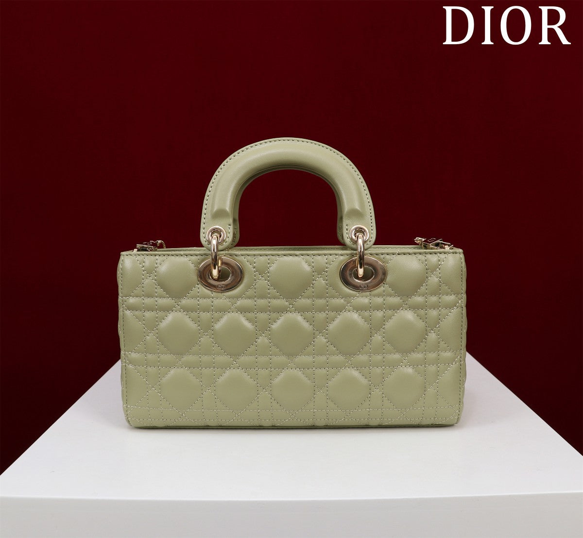 Luxury Diormedium lady d-joy 26 khaki green lambskin
