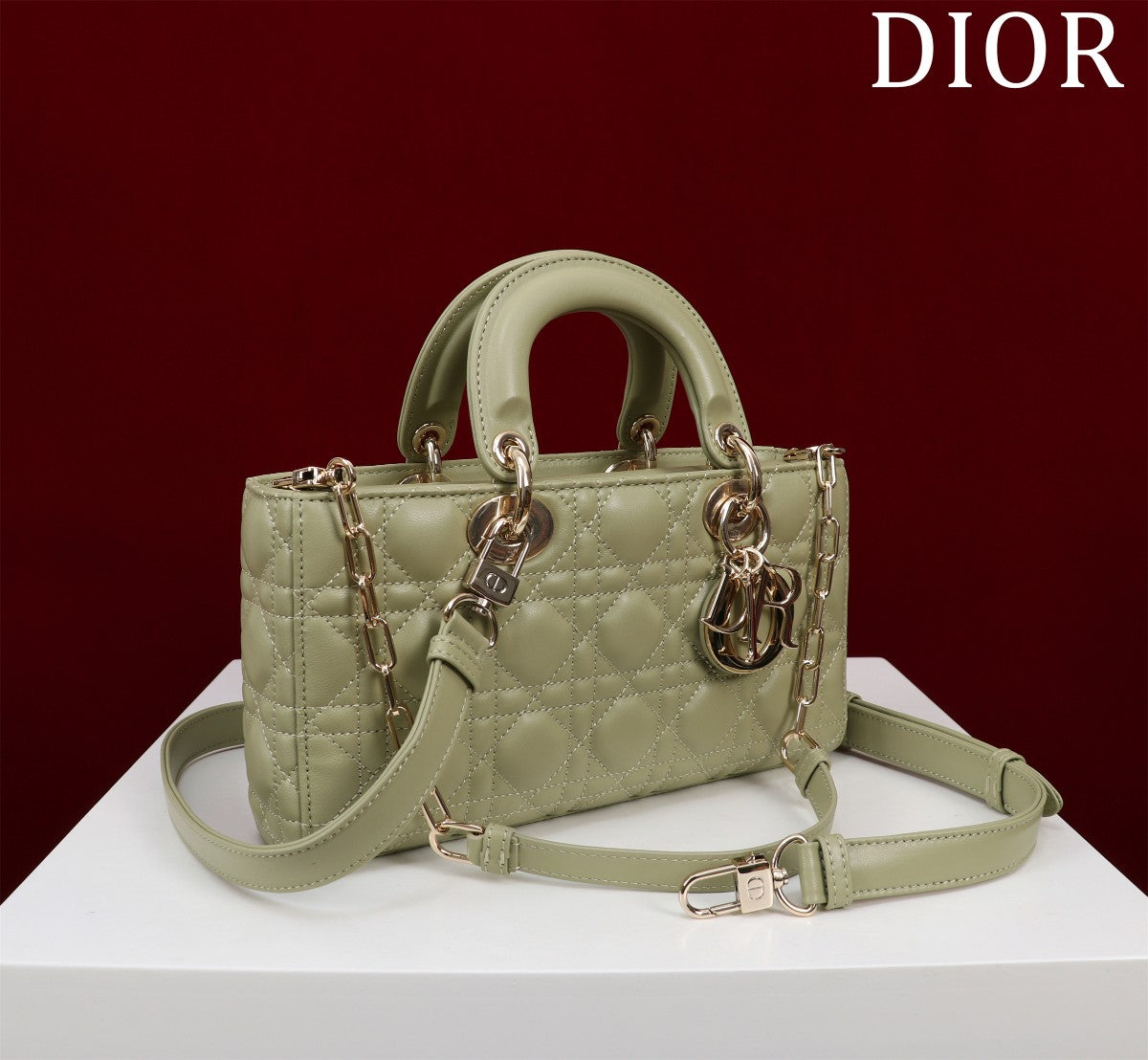 Luxury Diormedium lady d-joy 26 khaki green lambskin