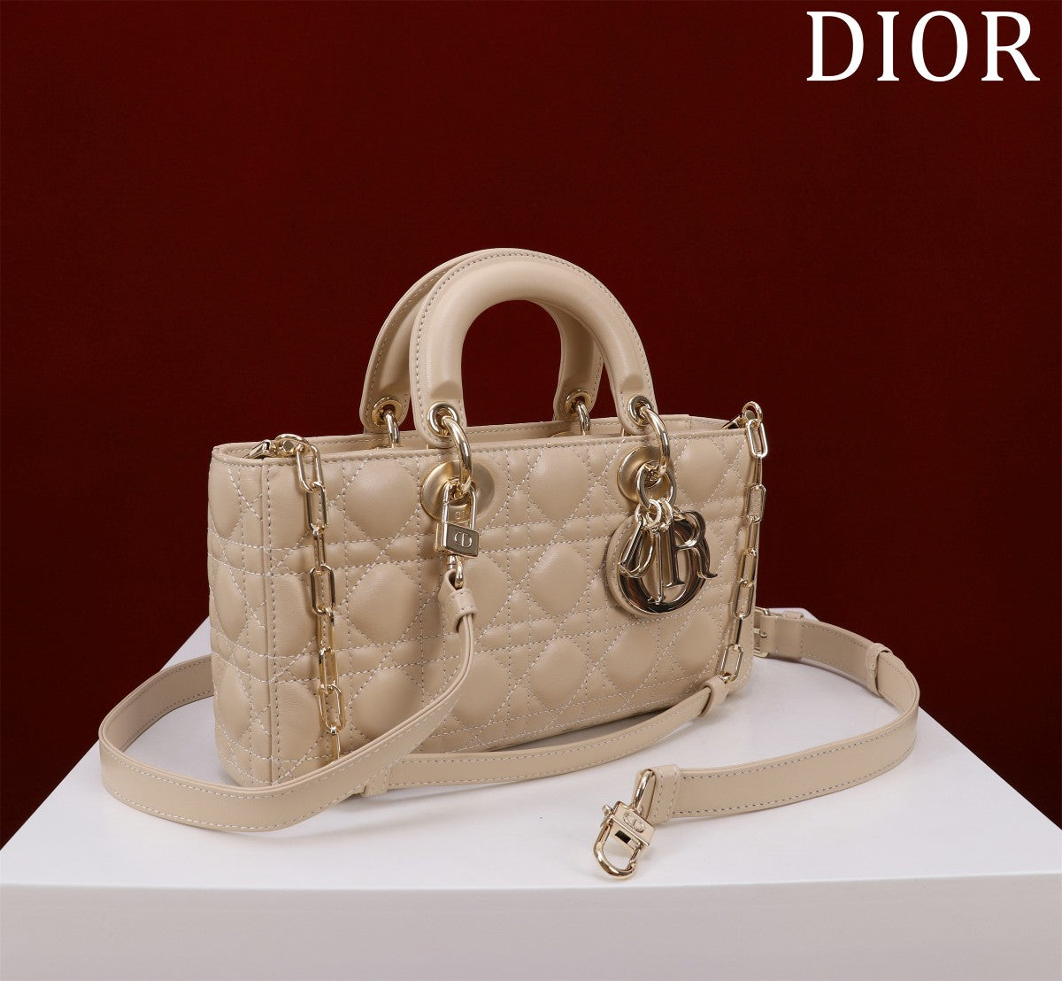 Luxury Diormedium lady d-joy 26 light beige lambskin