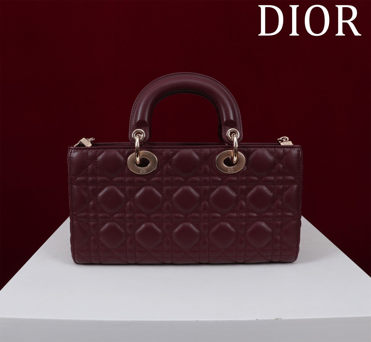 Luxury Diormedium lady d-joy 26 burgundy lambskin