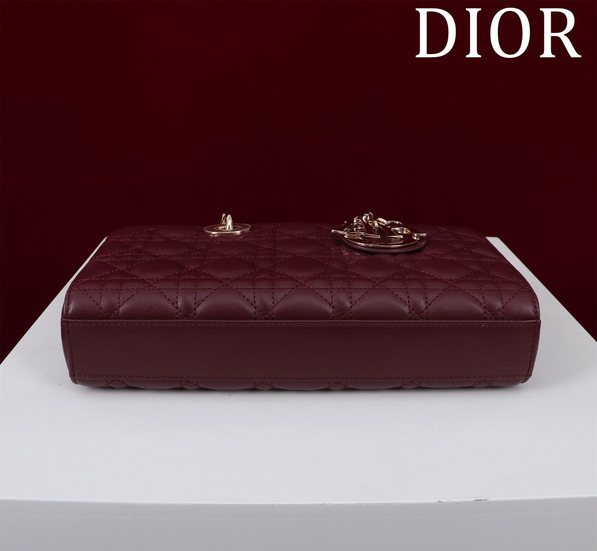 Luxury Diormedium lady d-joy 26 burgundy lambskin