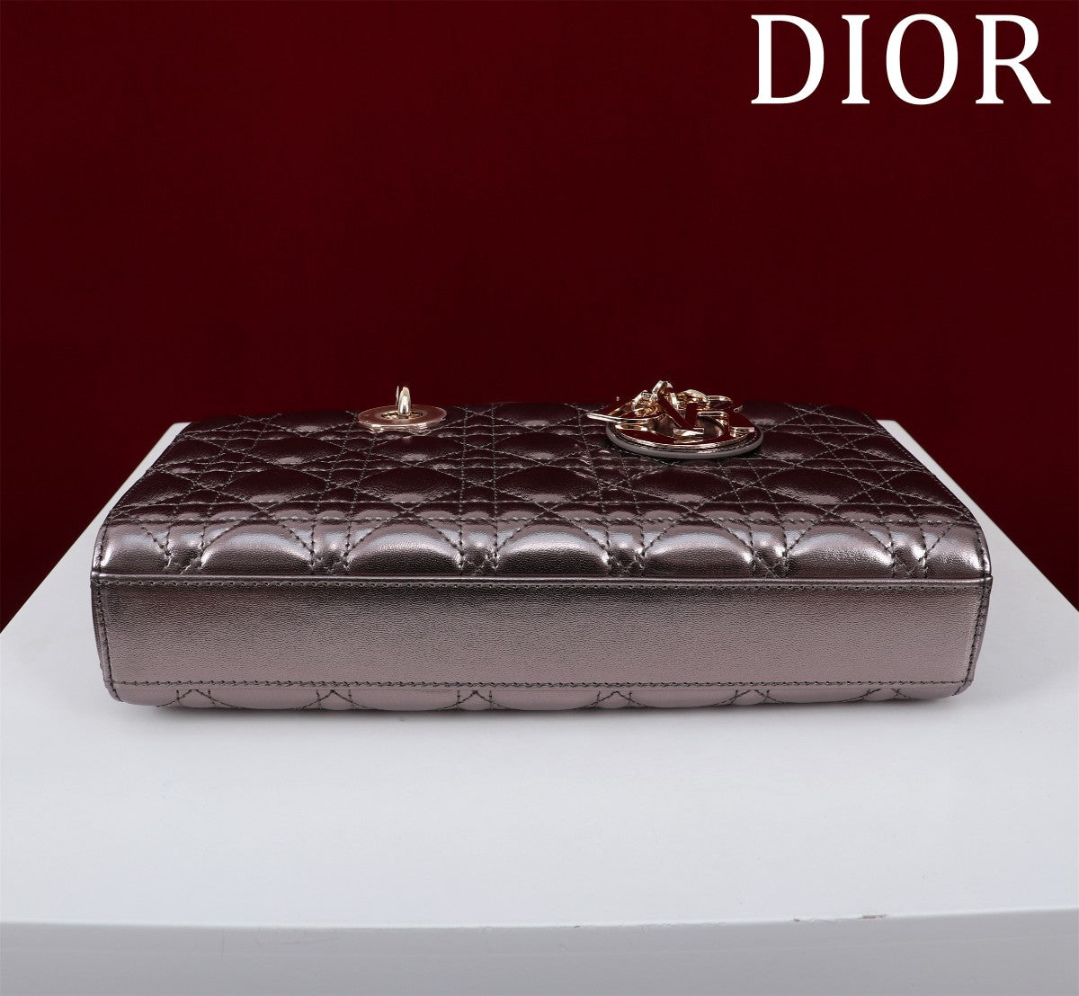Luxury Diormedium lady d-joy 26 dark purple metalic lambskin