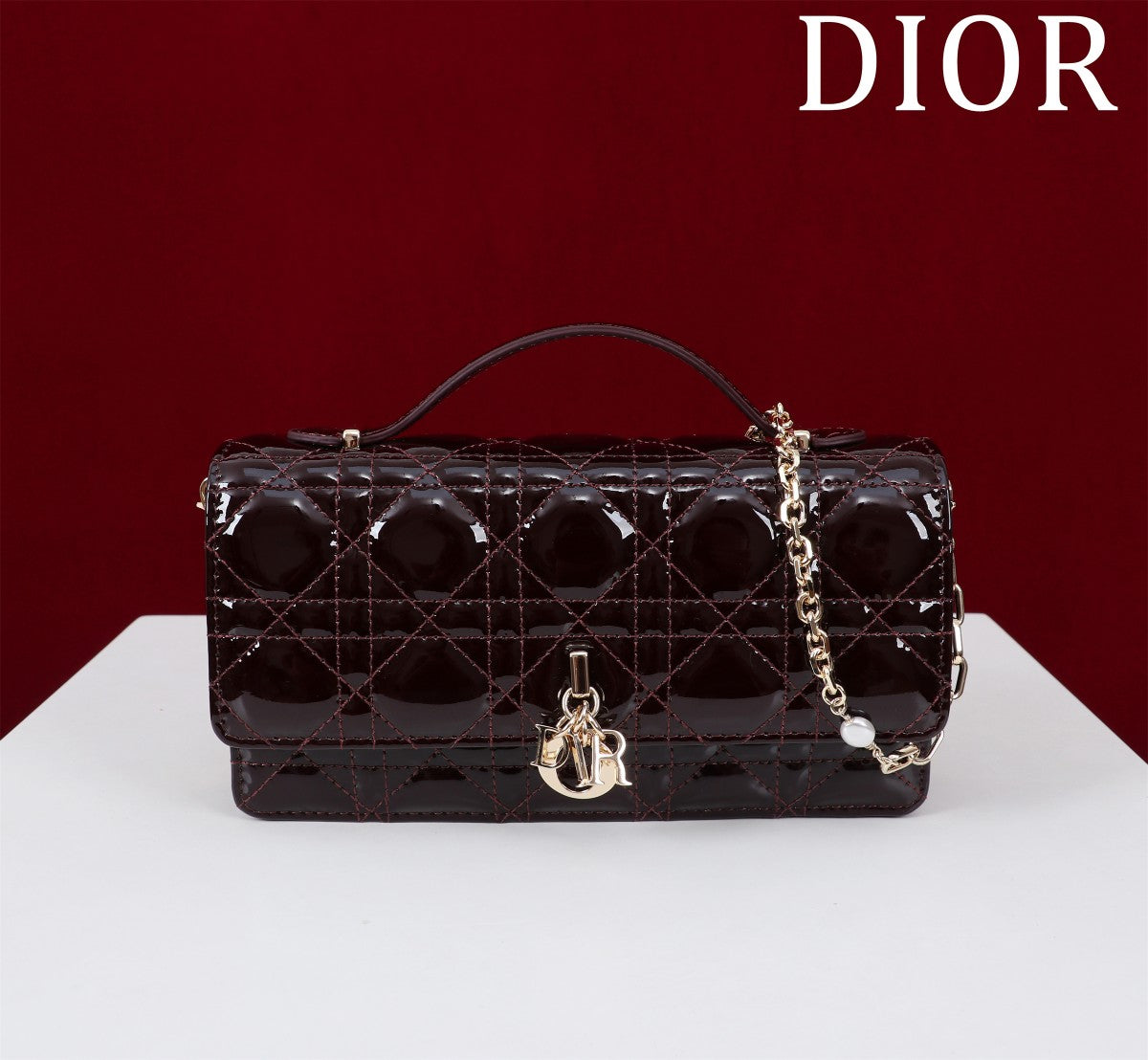 Luxury Diormy mini 21 wine red patent calfskin