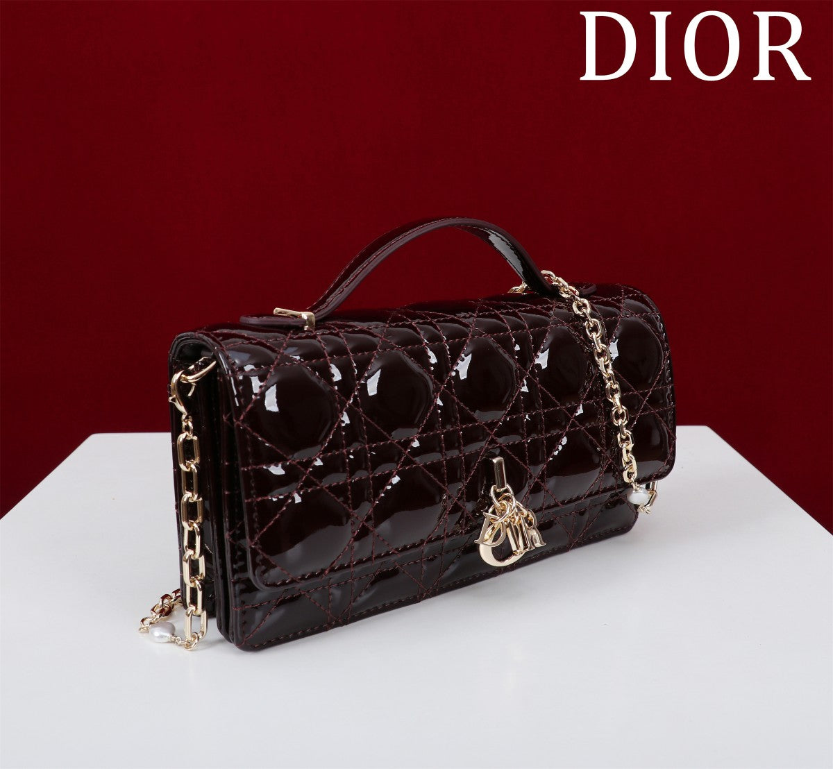 Luxury Diormy mini 21 wine red patent calfskin