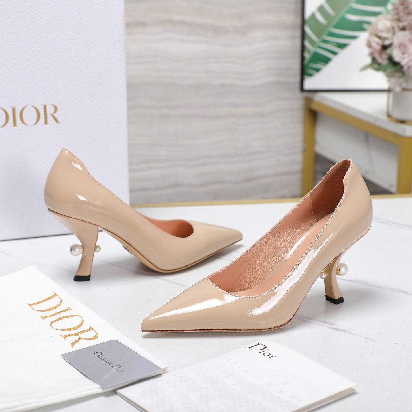 Luxury DiorTribales Pump 80mm Glossy Beige Cowhide