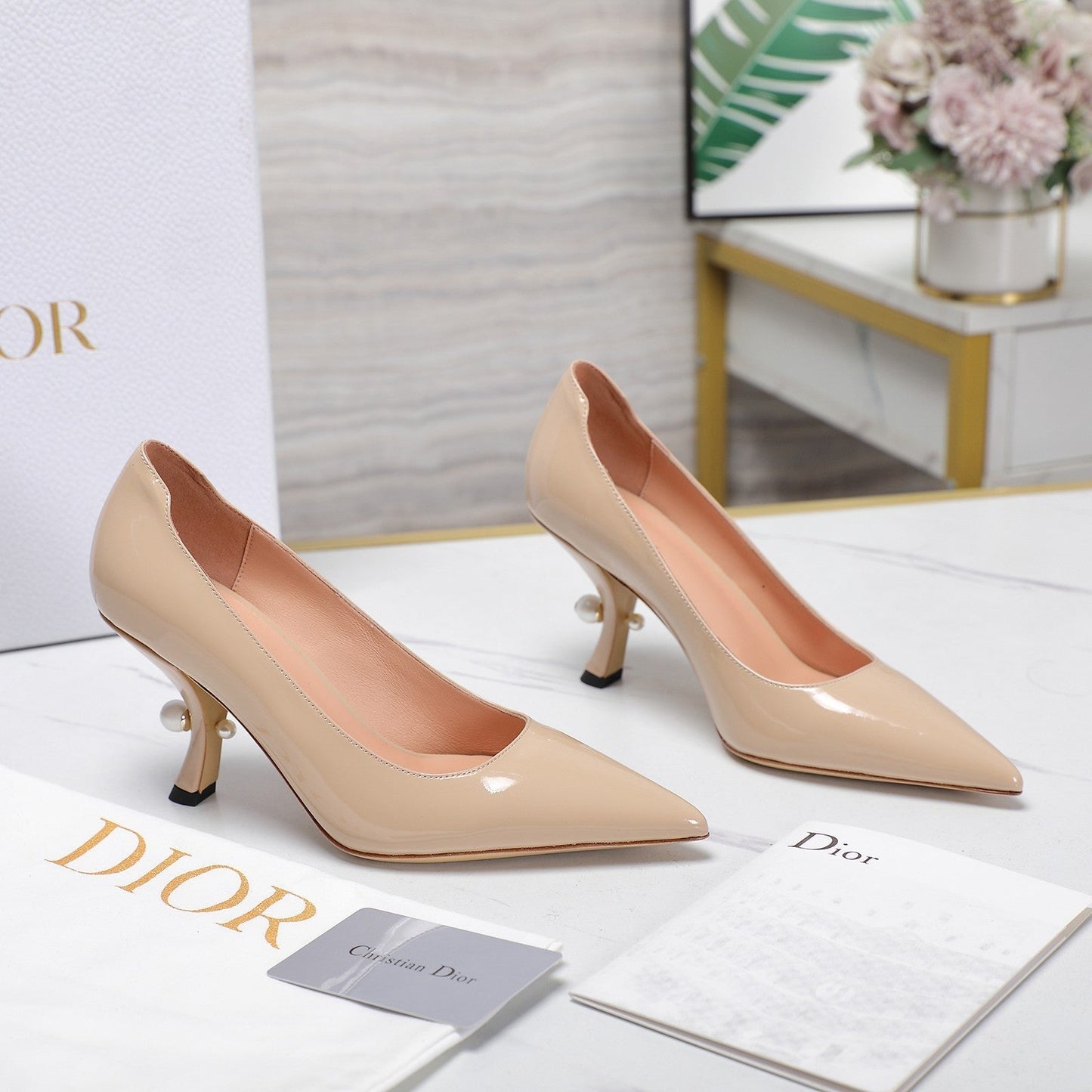 Luxury DiorTribales Pump 80mm Glossy Beige Cowhide