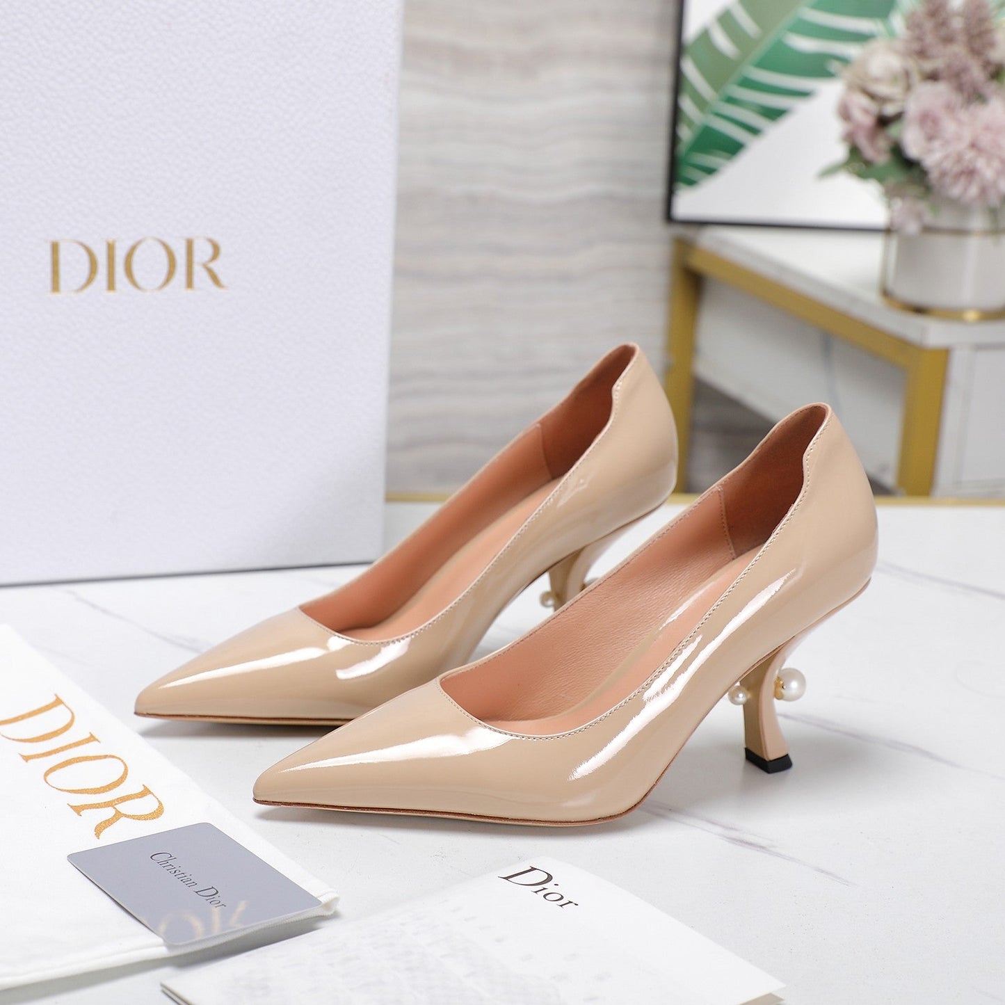 Luxury DiorTribales Pump 80mm Glossy Beige Cowhide