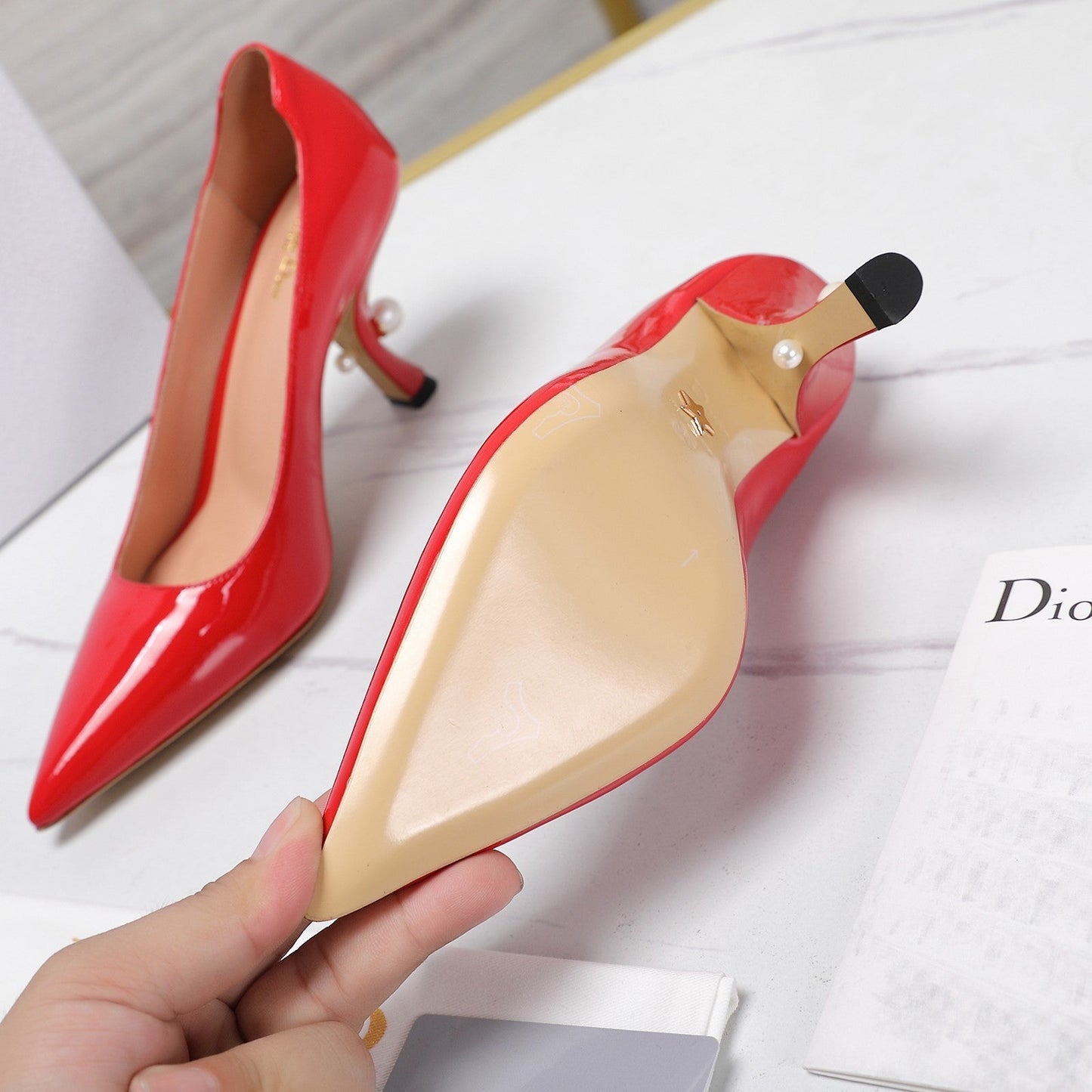 Luxury DiorTribales Pump 80mm Glossy Red Orange Cowhide
