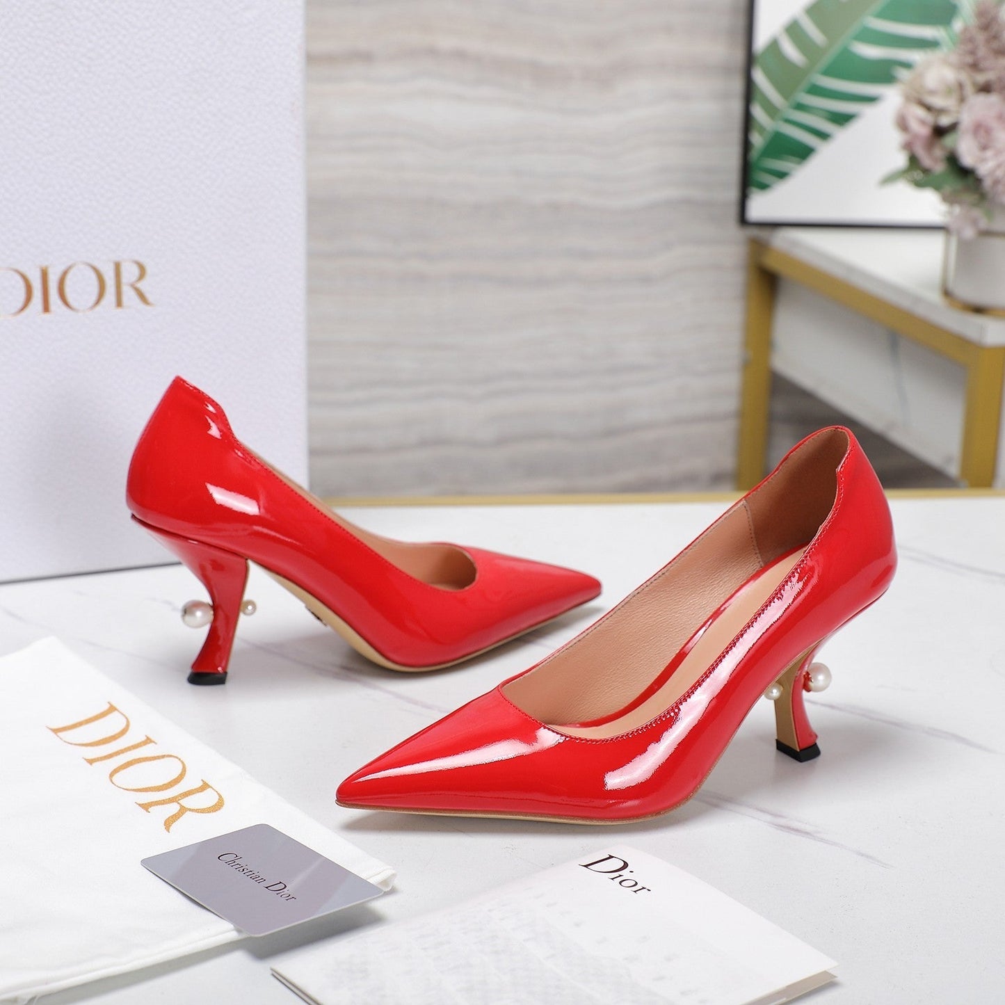 Luxury DiorTribales Pump 80mm Glossy Red Orange Cowhide