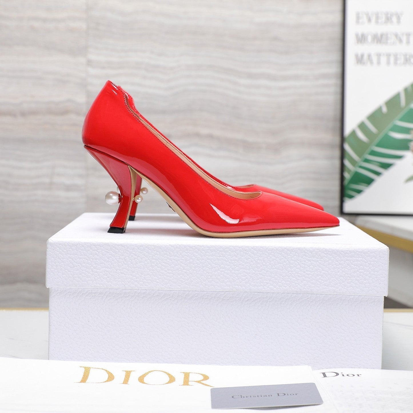 Luxury DiorTribales Pump 80mm Glossy Red Orange Cowhide