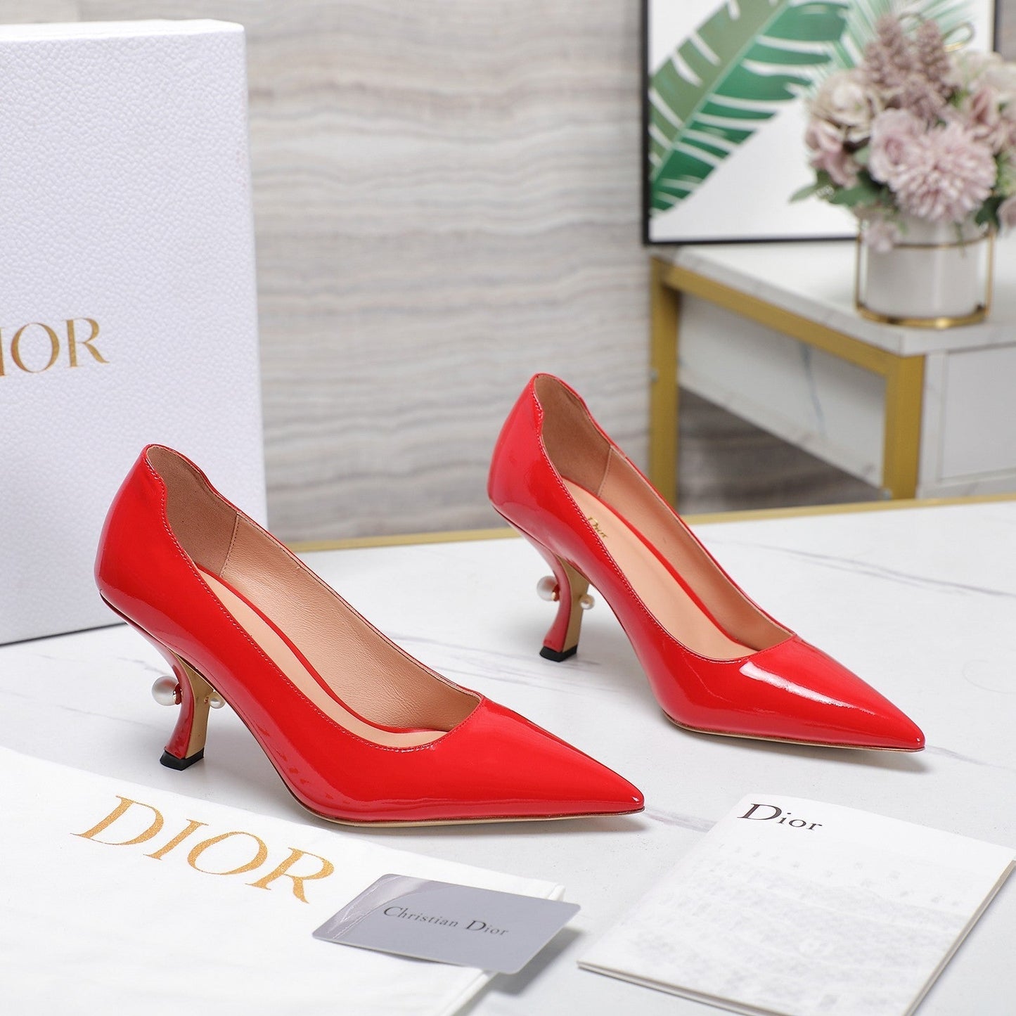 Luxury DiorTribales Pump 80mm Glossy Red Orange Cowhide