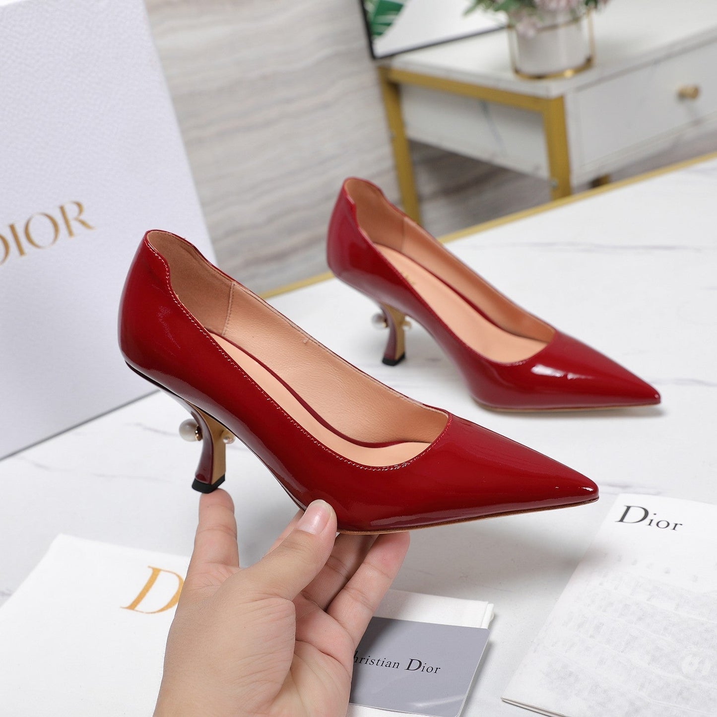Luxury DiorTribales Pump 80mm Glossy Red Cowhide