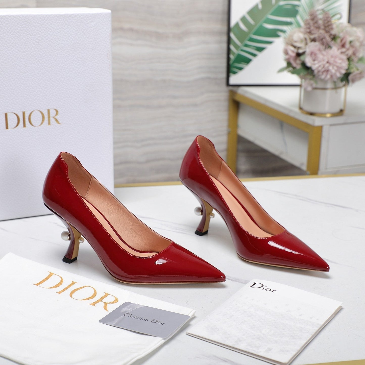 Luxury DiorTribales Pump 80mm Glossy Red Cowhide