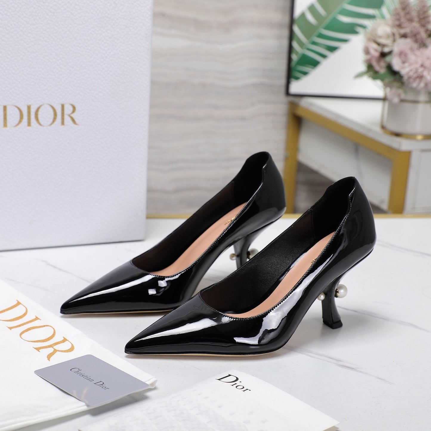 Luxury DiorTribales Pump 80mm Glossy Black Cowhide