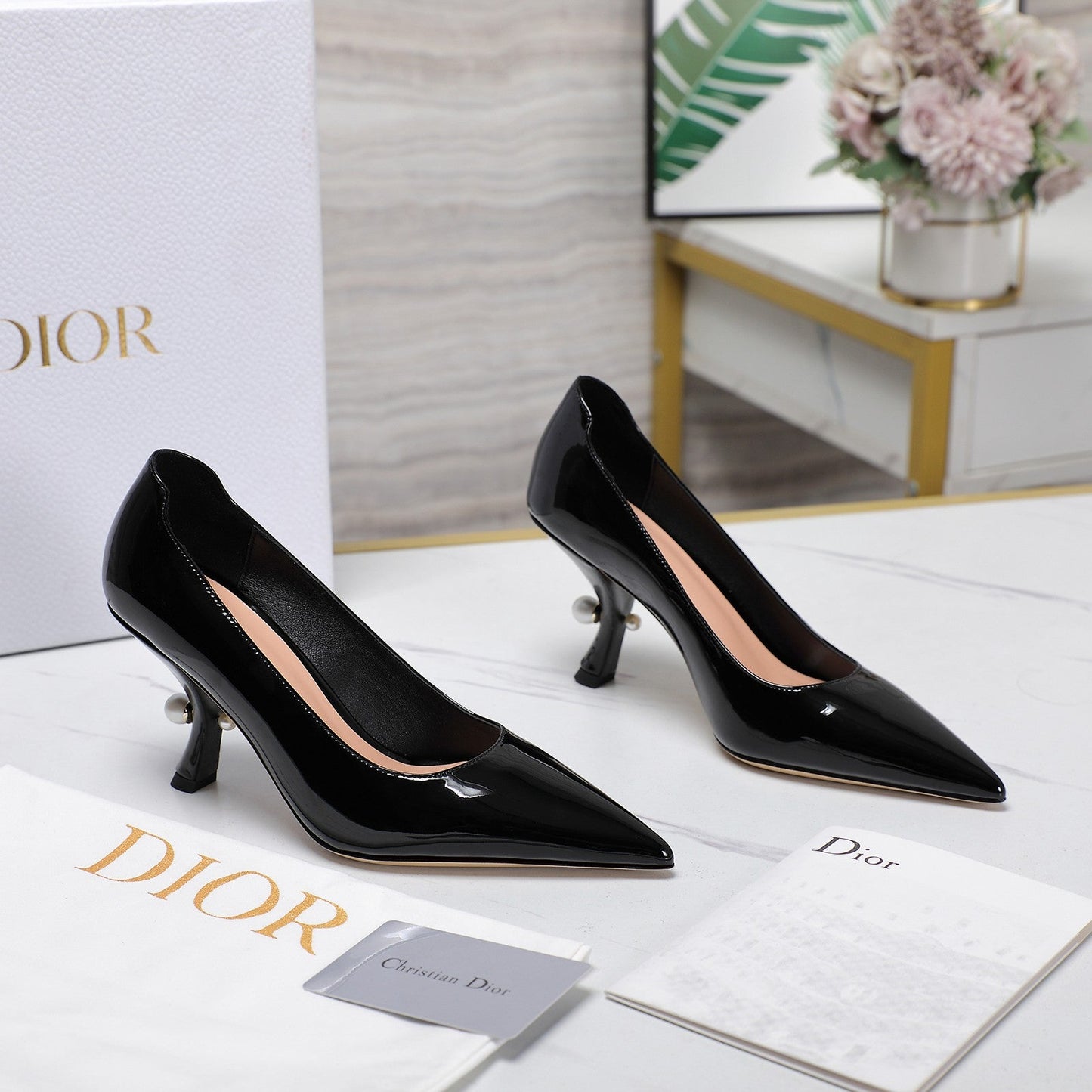 Luxury DiorTribales Pump 80mm Glossy Black Cowhide