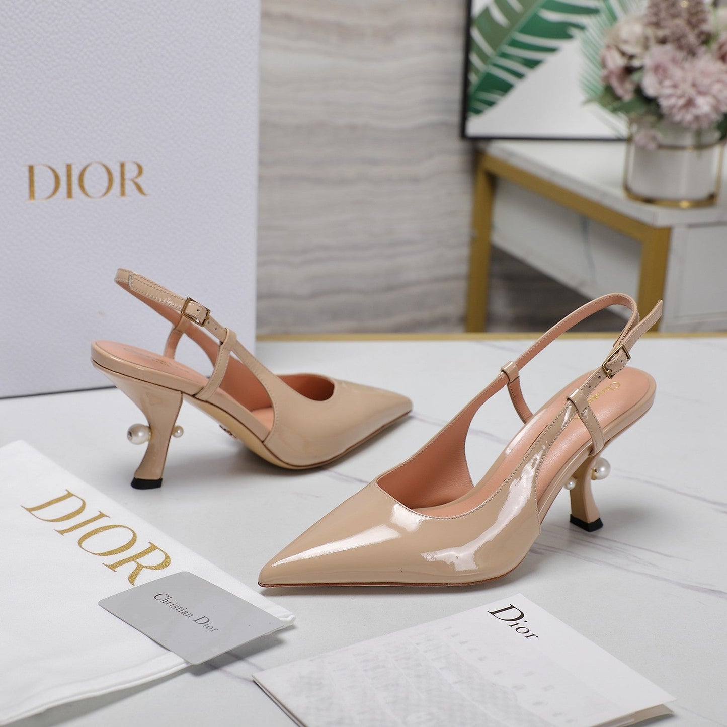Luxury DiorTribales Slingback Pump Glossy Beige Cowhide