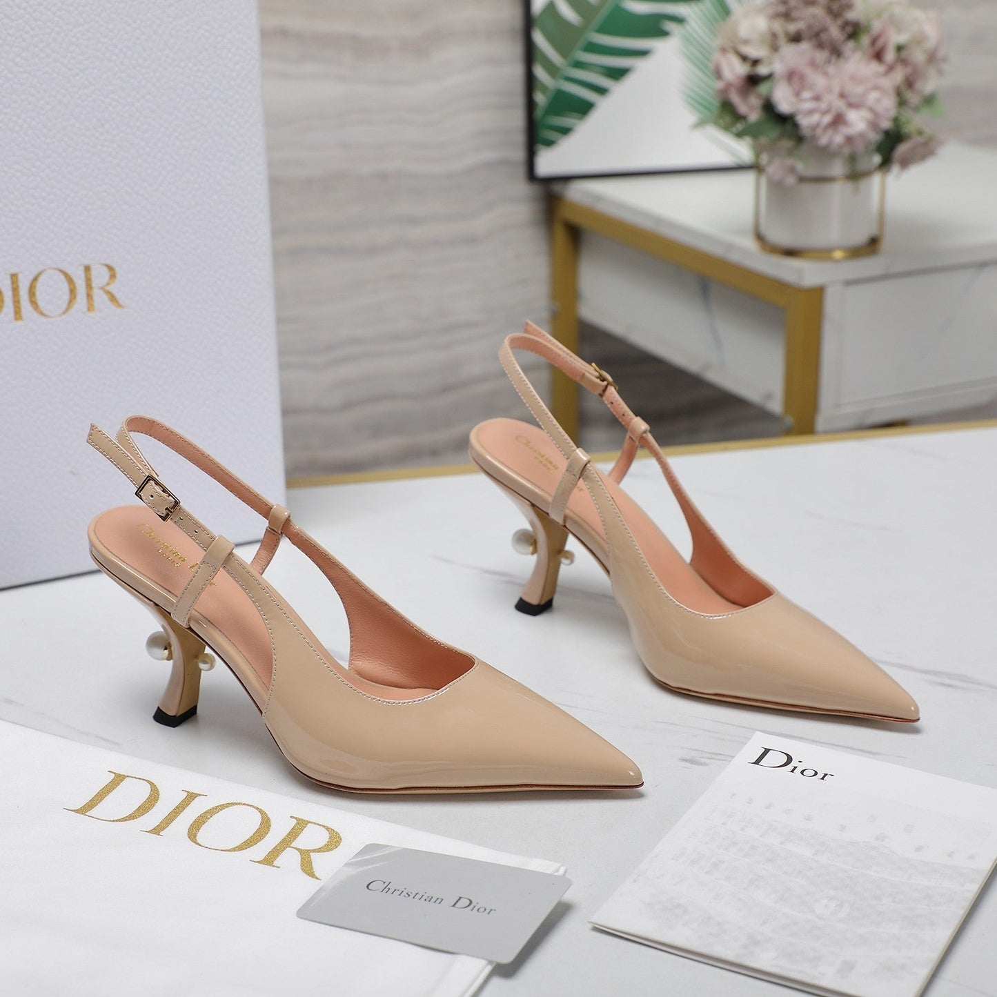 Luxury DiorTribales Slingback Pump Glossy Beige Cowhide
