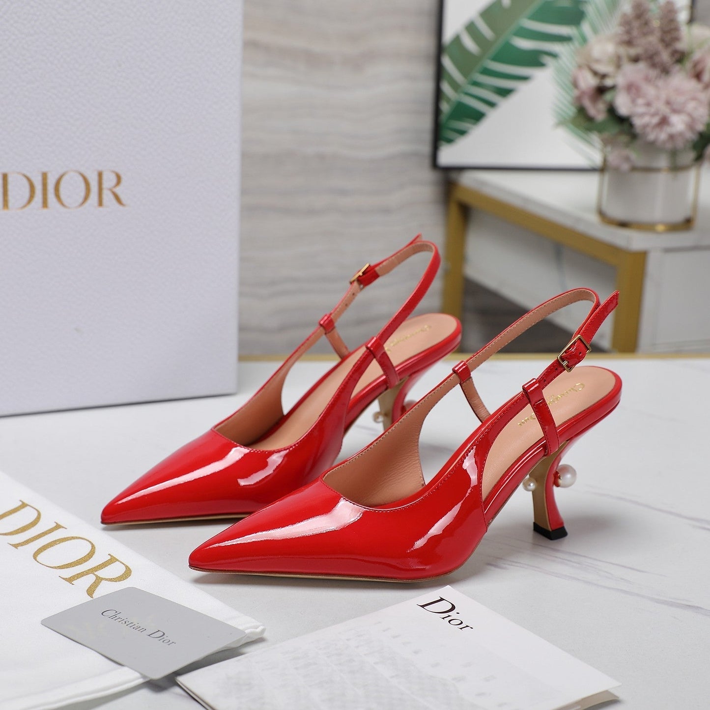Luxury DiorTribales Slingback Pump Glossy Red Orange Cowhide