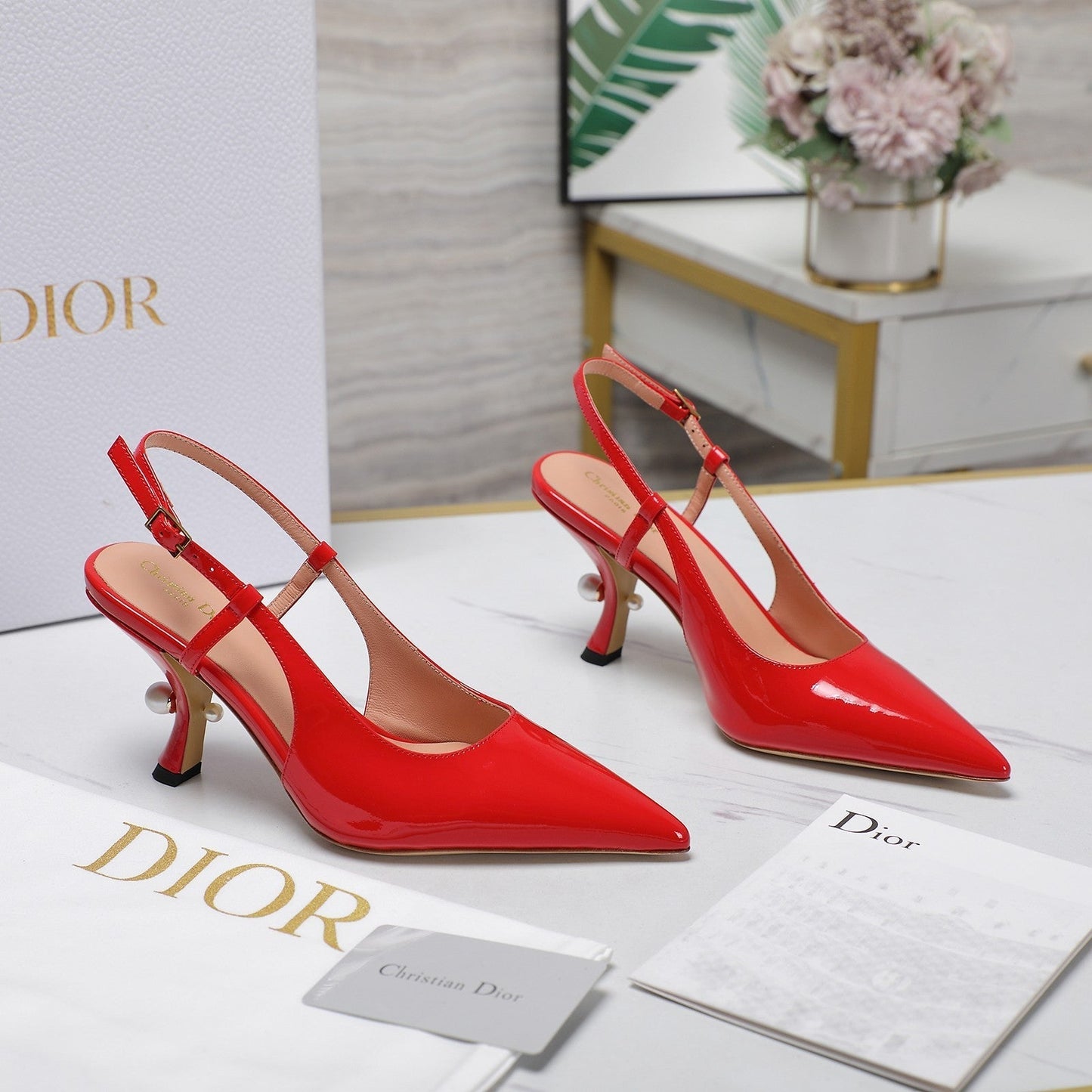 Luxury DiorTribales Slingback Pump Glossy Red Orange Cowhide