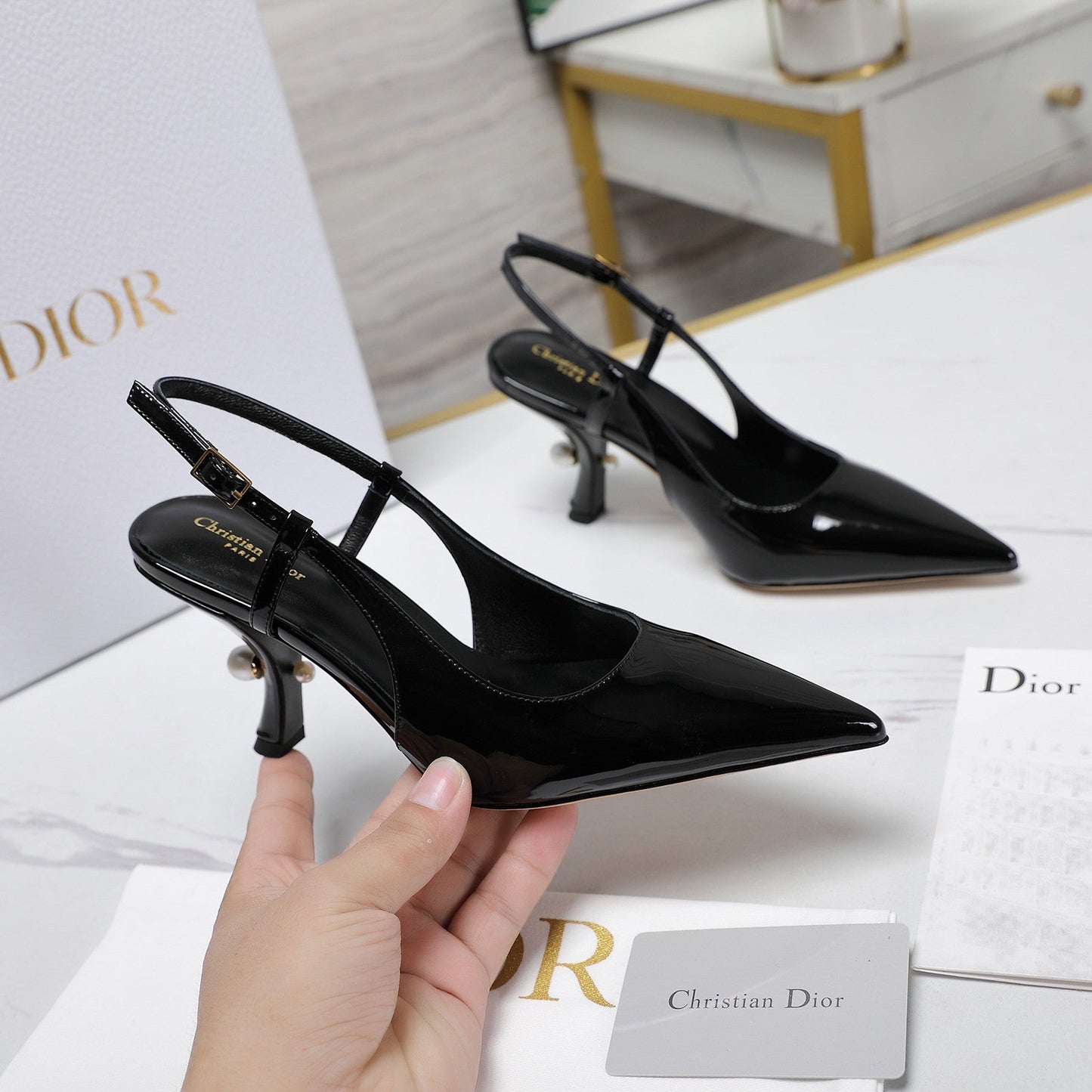 Luxury DiorTribales Slingback Pump Glossy Black Cowhide