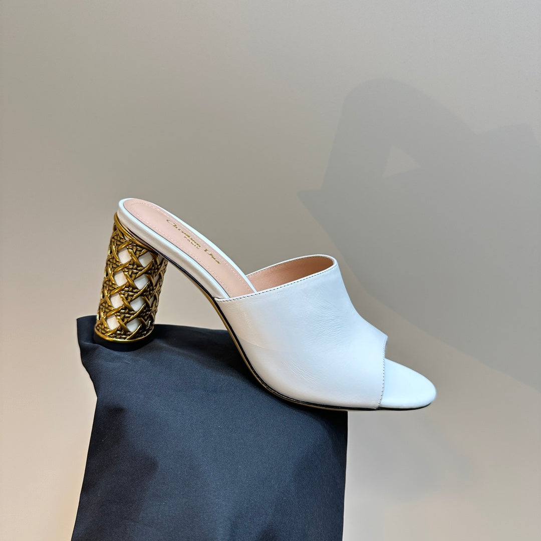 Luxury DiorIcon Heeled Slide 95mm White Calfskin