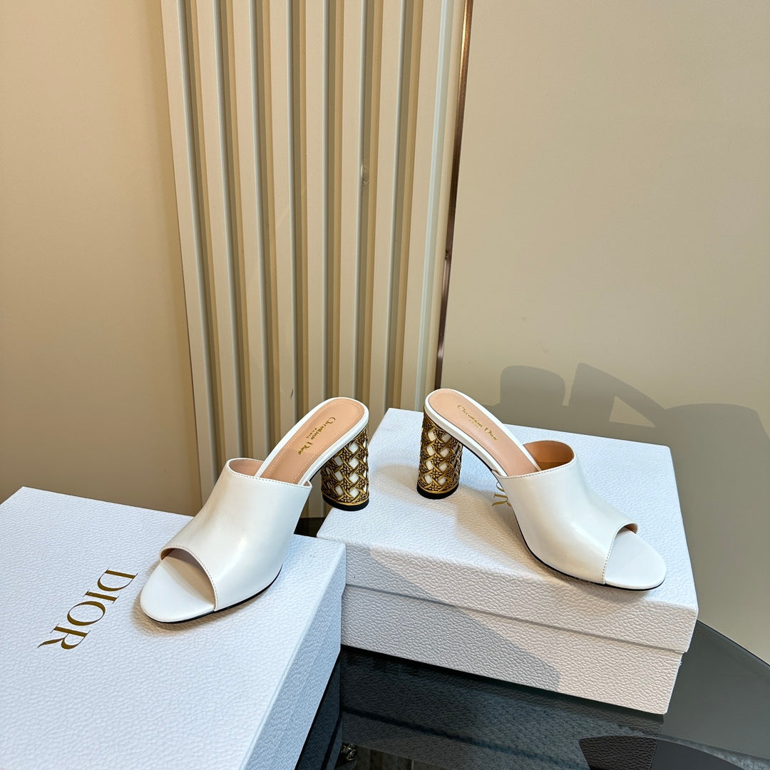 Luxury DiorIcon Heeled Slide 95mm White Calfskin
