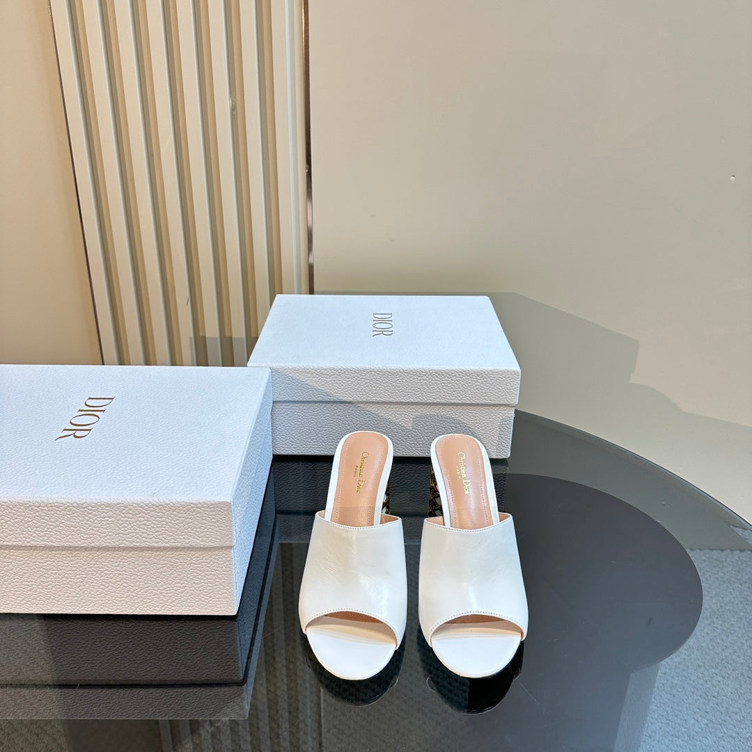 Luxury DiorIcon Heeled Slide 95mm White Calfskin