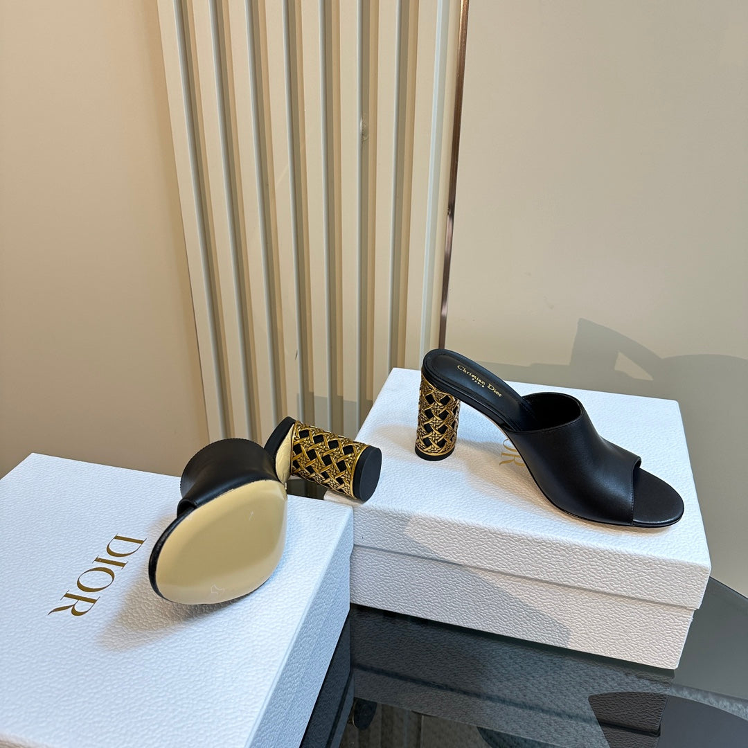 Luxury DiorIcon Heeled Slide 95mm Black Calfskin