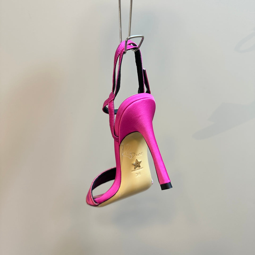 Luxury DiorDway Heeled Sandal 105mm Dark Pink Silk And Lambskin