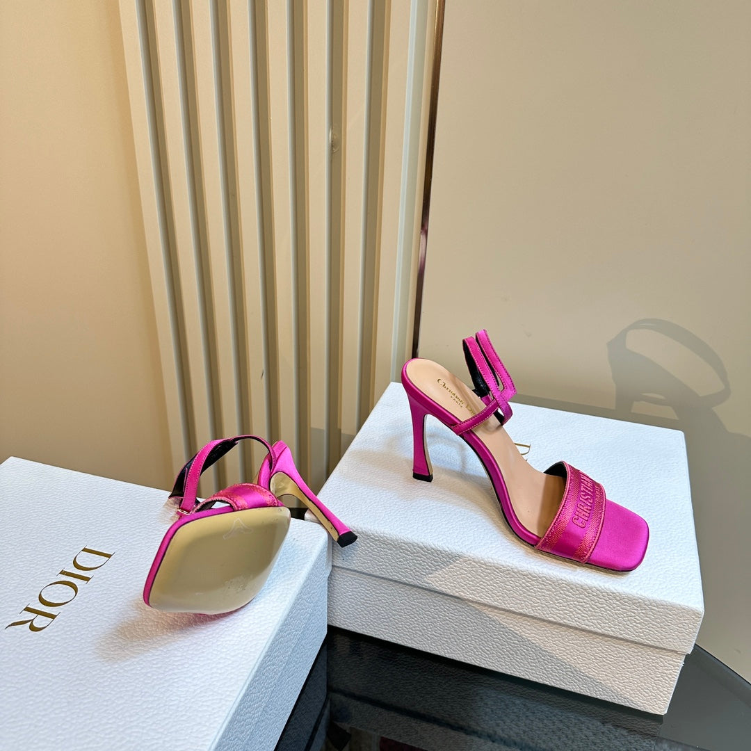 Luxury DiorDway Heeled Sandal 105mm Dark Pink Silk And Lambskin