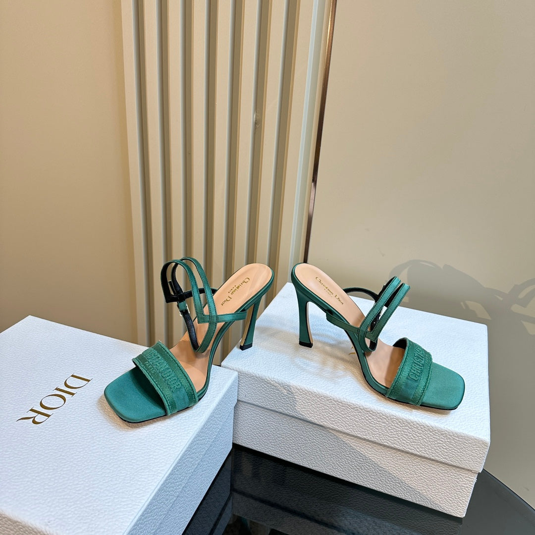 Luxury DiorDway Heeled Sandal 105mm Green Silk And Lambskin