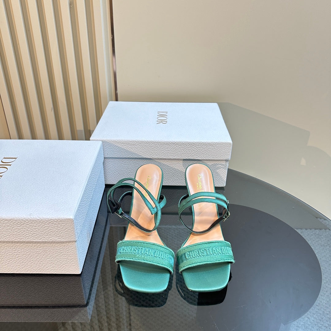 Luxury DiorDway Heeled Sandal 105mm Green Silk And Lambskin
