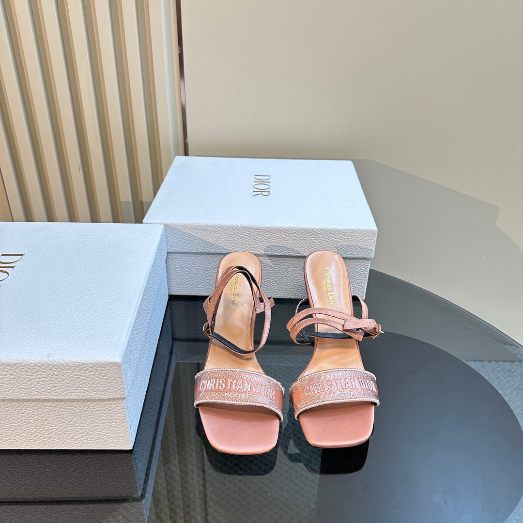 Luxury DiorDway Heeled Sandal 105mm Pink Silk And Lambskin