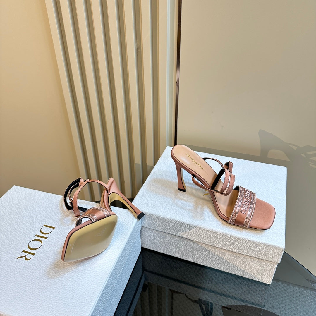 Luxury DiorDway Heeled Sandal 105mm Pink Silk And Lambskin