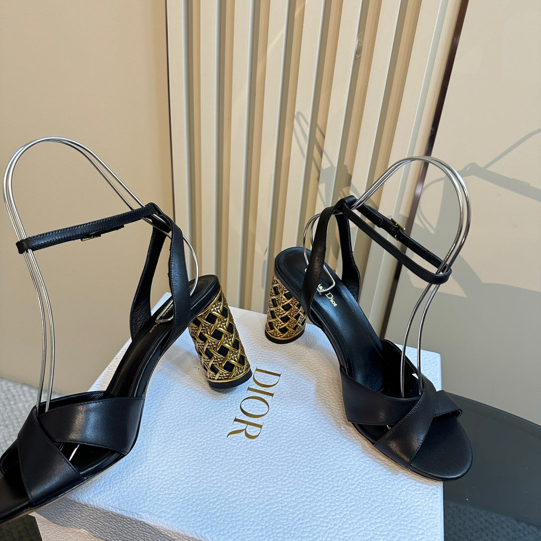Luxury DiorIcon Heeled Sandal 95mm Black Calfskin