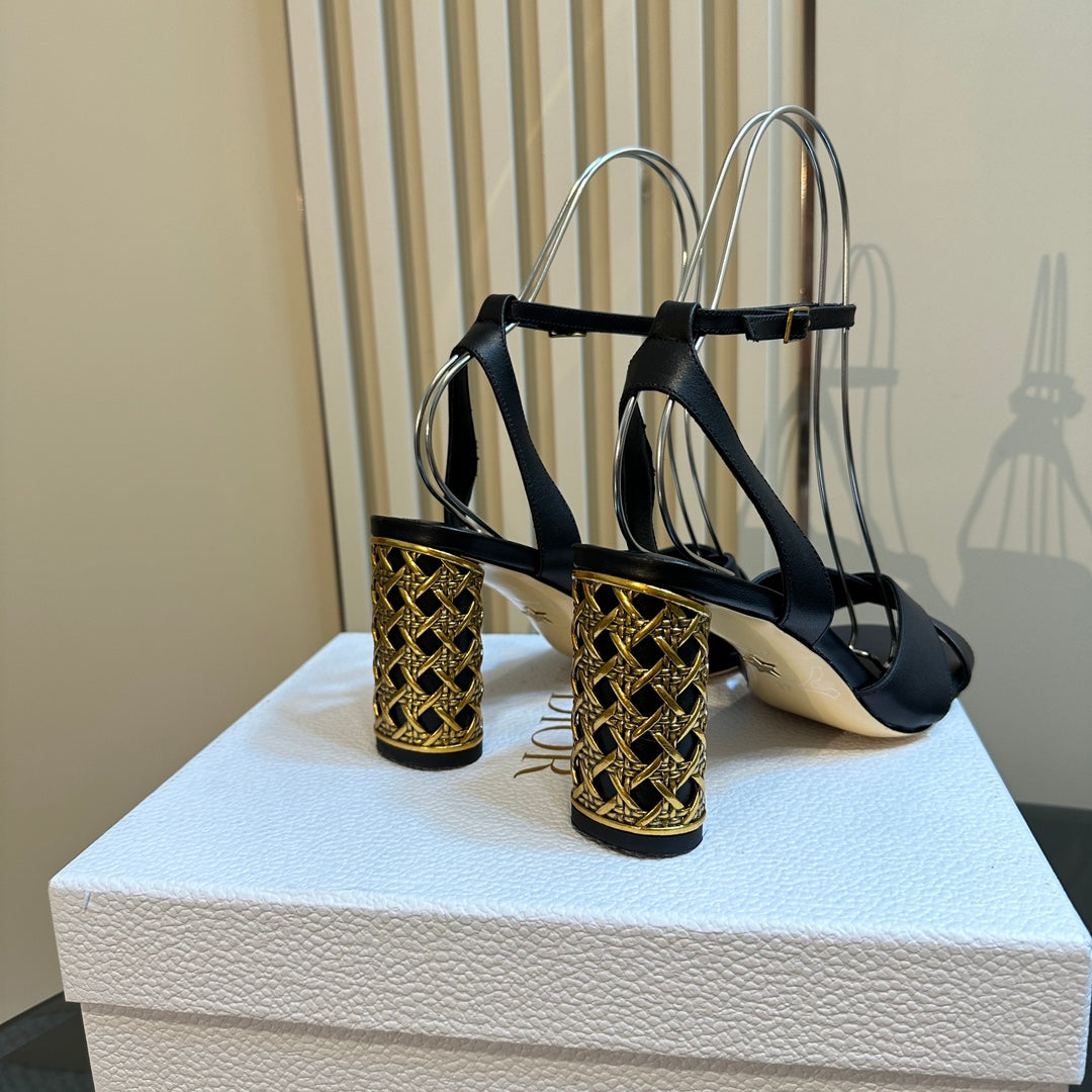 Luxury DiorIcon Heeled Sandal 95mm Black Calfskin