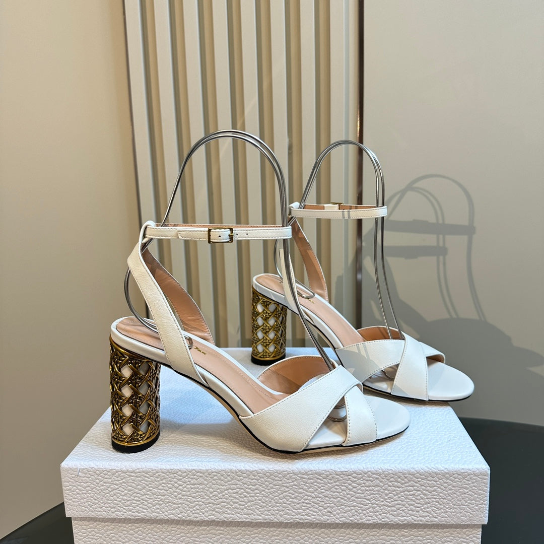 Luxury DiorIcon Heeled Sandal 95mm White Calfskin