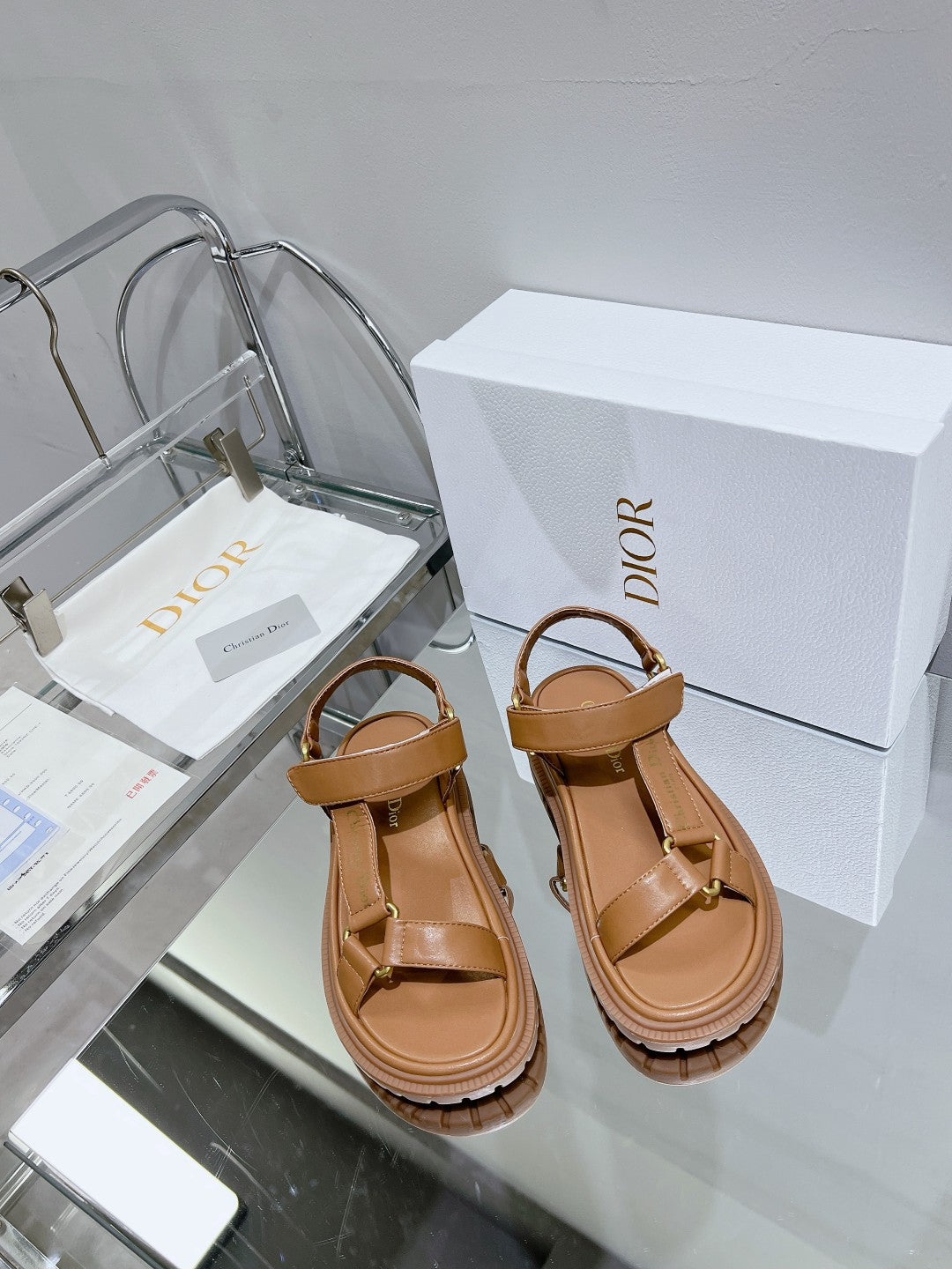Luxury DiorD-Wave Sandal In Brown Cowhide 100751