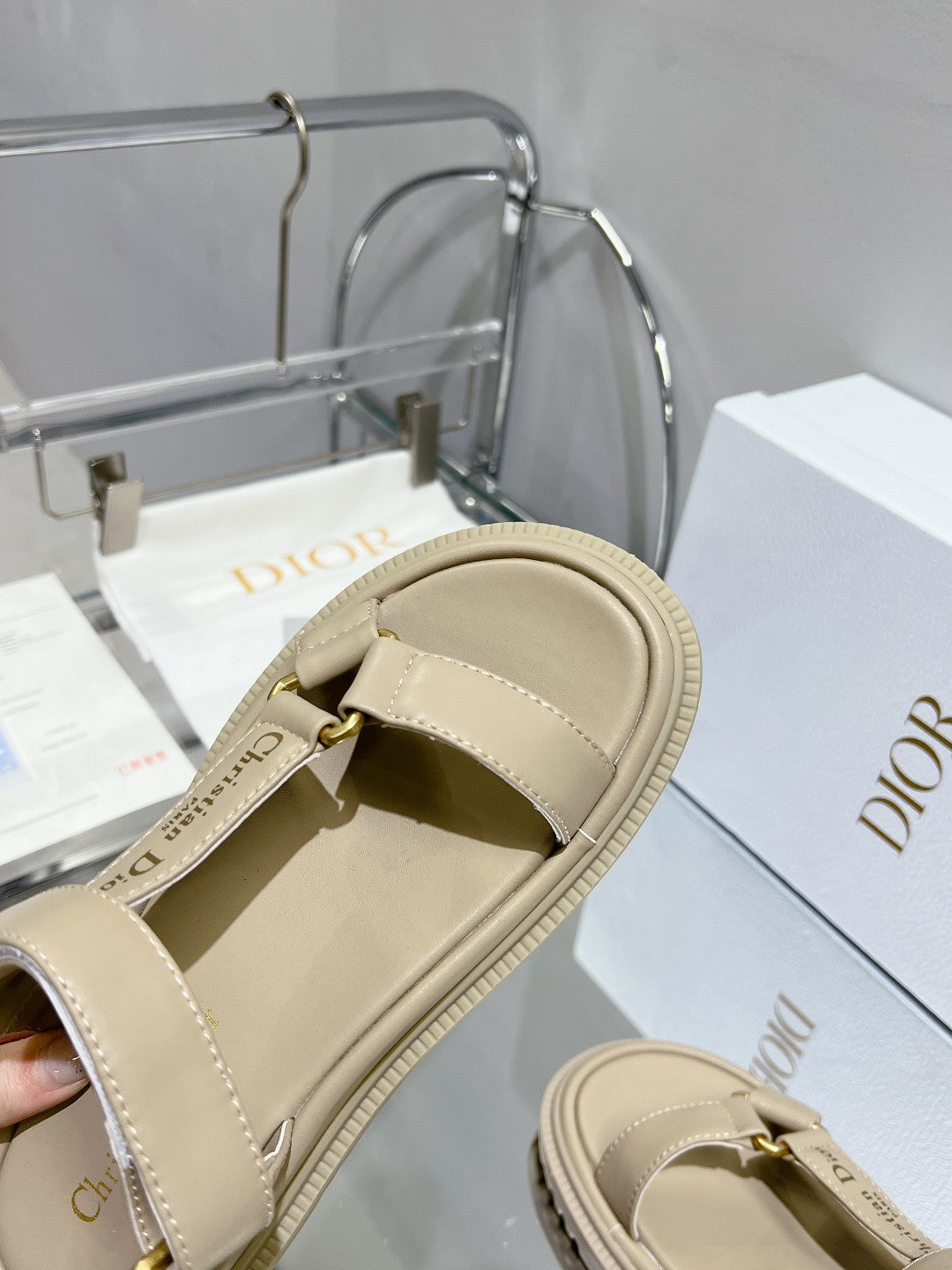 Luxury DiorD-Wave Sandal In Beige Cowhide 100753