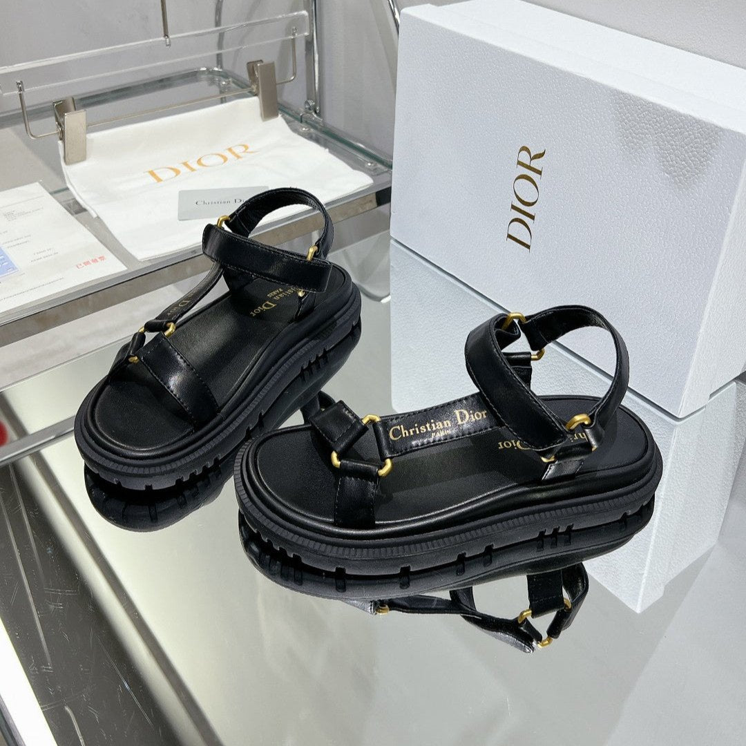 Luxury DiorD-Wave Sandal In Black Cowhide 100755
